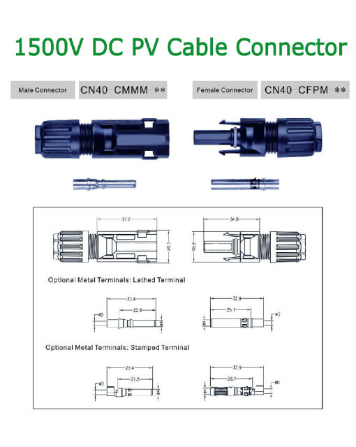 MC4 Connector Copper Sheet Terminal UV Resistant Solar PV System Inverter Connector