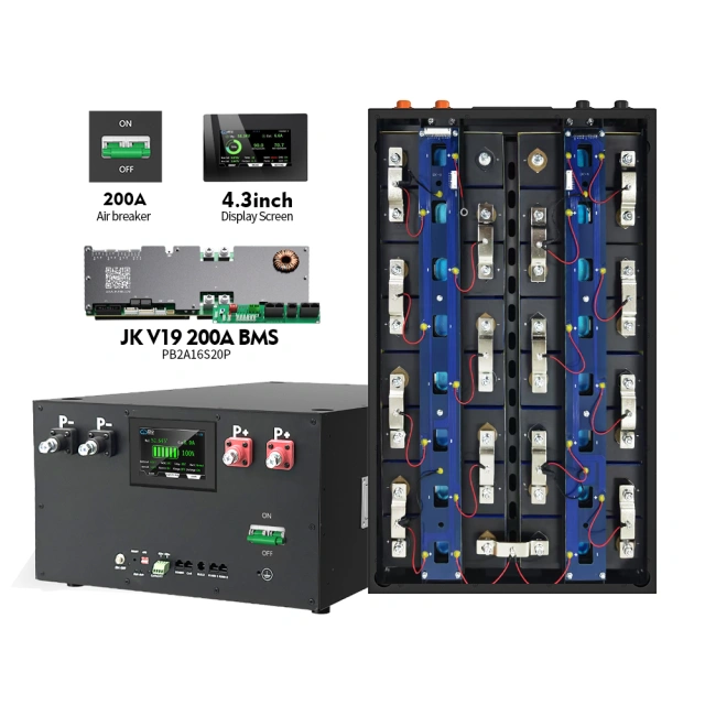 LiFePO4 Solar Battery Pack 51.2V 314Ah/345Ah Stackable Home Energy Storage System with JK 200A BMS