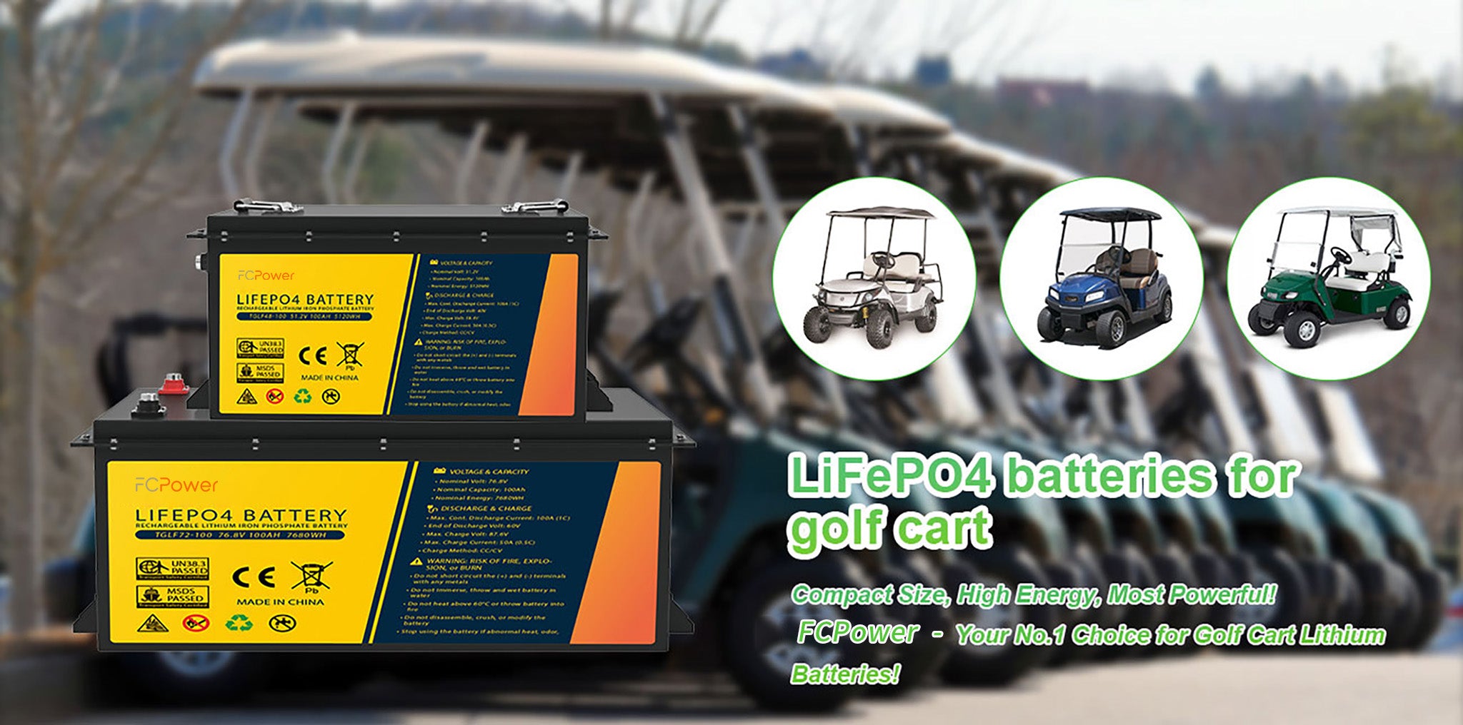 36V 3kW Golf Cart LiFePO4 Battery 100Ah Long Cycle Life Fast Charging for Electric Golf Carts FC Solar