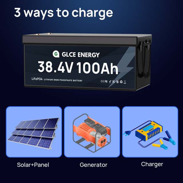 36V 100Ah LiFePO4 Battery 3840Wh Long Cycle Life 4000-15000 Cycles for Solar Marine Trolling Motor Off-Grid Systems GLCE ENERGY