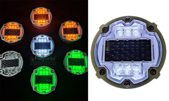 Solar Road Stud Model D-143 High Efficiency 50% Charging 800m Visibility 30T Pressure Resistant IP68 Waterproof for Highway Logistics Park Application PolyBrite