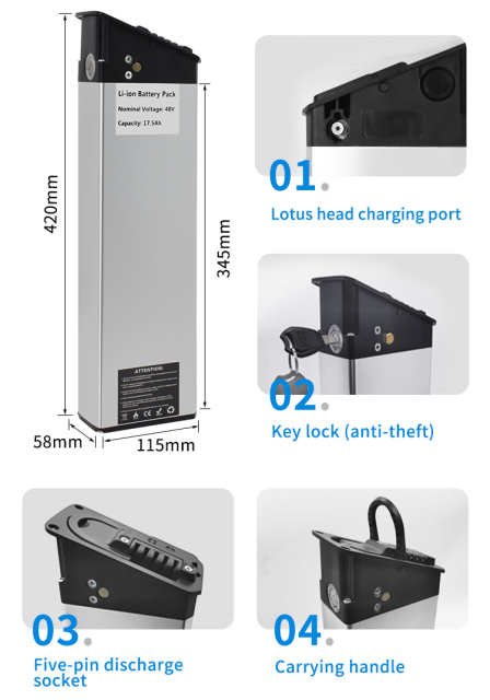 Folding 48V 52V 13Ah 14.5Ah 15Ah 17Ah Lithium Ion Ebike Battery Pack with Smart BMS for Electric Bicycle High Energy Density Portable