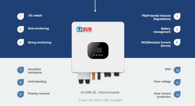 LISUN Hybrid Inverter HI-3/6K-SL Smart Grid-Tied Energy Storage Inverter for Home Solar Power Systems