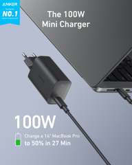 Anker Nano Charger 100W Ultra-Fast Charging Power Adapter with USB-C Cable for MacBook Pro and High-Power Devices