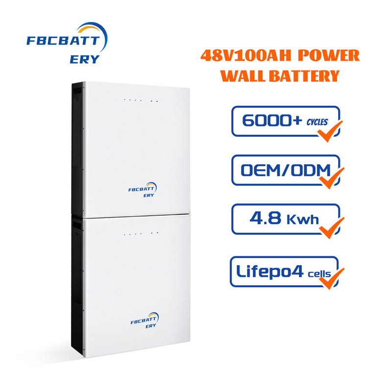 Powerwall LiFePO4 24V Solar Cells Battery 51.2V 100AH Wall-Mounted Energy Storage for Home Appliances Solar Energy Systems