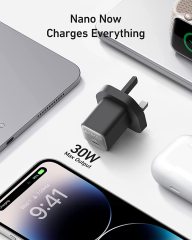 Anker 511 Charger (Nano 3, 30W) Compact GaN Fast Charging Power Adapter for Phones Tablets and Laptops