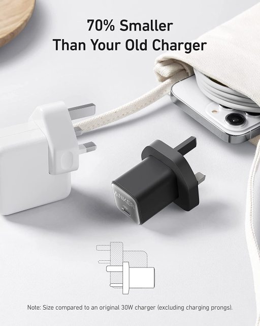 Anker 511 Charger (Nano 3, 30W) Compact GaN Fast Charging Power Adapter for Phones Tablets and Laptops