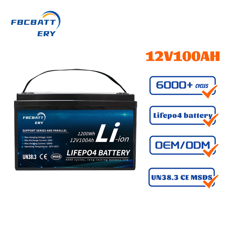 Submarines 12V Lithium Ion Battery ABS Housing Rechargeable LiFePO4 Battery Pack 100Ah Deep Cycle Marine Solar Storage FBCBattery