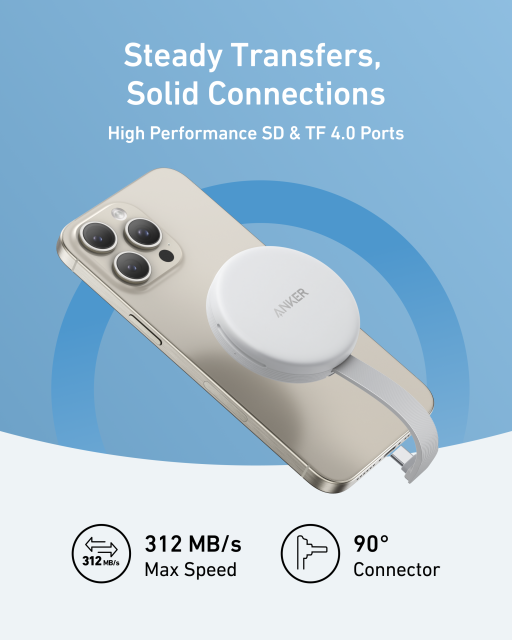 Anker MagGo USB-C Adapter 3-in-1 10Gbps SD TF Card Reader for iPhone 15/16 MacBook iPad Pro Fast Data Transfer