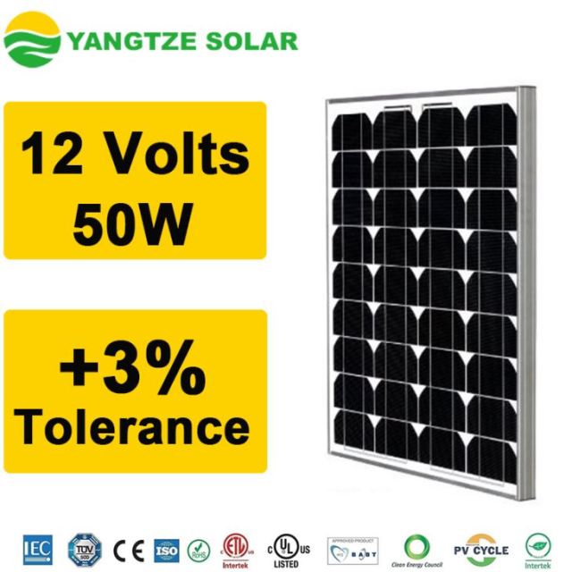 12 Volt Solar Panel Monocrystalline High Efficiency 10 Years Warranty 5W-80W RV Caravan Off-Grid Power Station Applications Yangtze