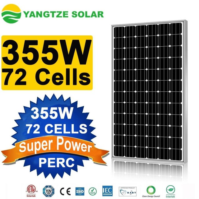 355Watt Super Power High Efficiency Mono Solar Panel High Rated Power Output Low Degradation Solar Energy Systems Yangtze