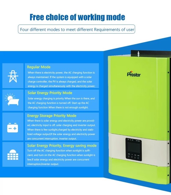 6000W Off-Grid Solar Inverter with 60A MPPT Charger 48VDC 220V/230VAC 50/60Hz for Home and Small Business Energy Storage Prostar