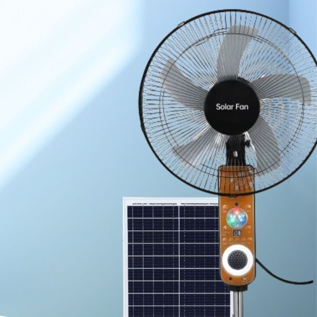 Solar Standing Fan Rechargeable 16inch 25W Polycrystalline Silicon Panel 15000mAh Battery Home & Outdoor Use KQ-FV268
