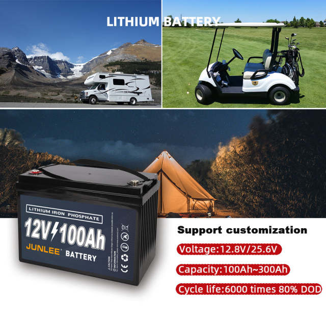 LiFePO4 Battery 12V 100Ah High Current Waterproof for RV Marine Solar Storage