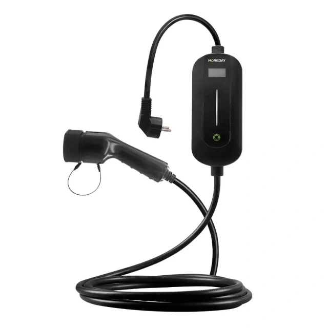 Portable EV Charger 3.6kW-7.4kW LED Display with Overheat & Lightning Protection for Indoor Outdoor Use MOREDAY