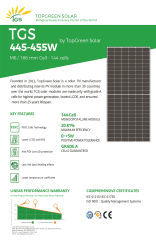 TGS-445-455-M144 Monocrystalline 144-cell 2102*1040*35mm Solar Panel for Residential and Commercial PV Systems Topgreen