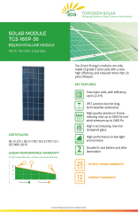 TGS-160P-36 Polycrystalline 36-Cell 1480*680*35mm Solar Panel for Residential and Commercial PV Systems Topgreen