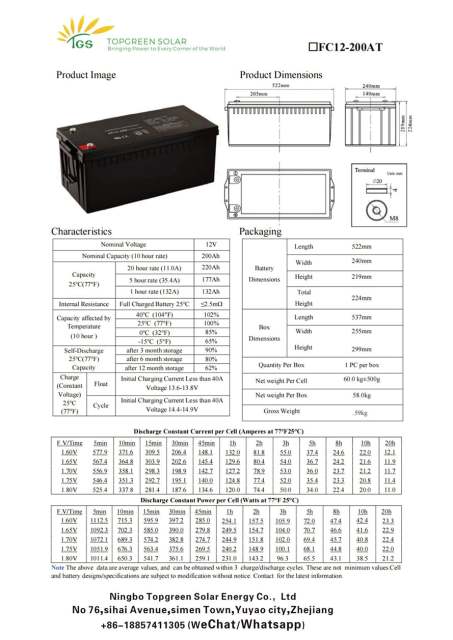 Solar Gel Battery 12V 200Ah Deep Cycle Maintenance-Free for Off-Grid Solar Storage Systems Topgreen