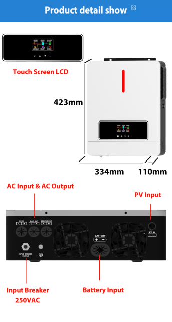 Solar Inverter 6.2KW 48V 120A MPPT On/Off Grid Pure Sine Wave with Dual Output for Home & Commercial Use NM-ECO