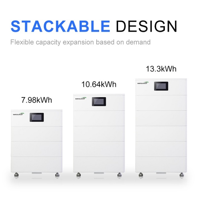 High-Volt Stacked Battery System 51.2V 50Ah Lithium Iron Phosphate for Solar Energy Storage and Backup Power