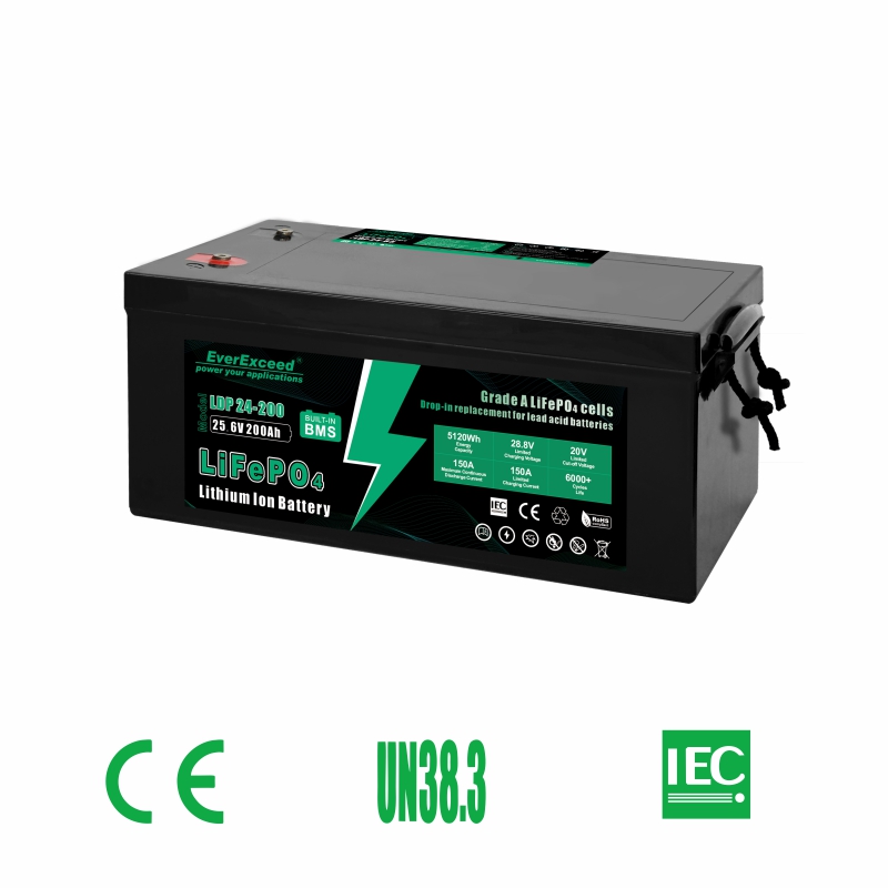 Lithium Battery 24V 200Ah High Capacity IP68 Waterproof for Solar RV Marine EverExceed