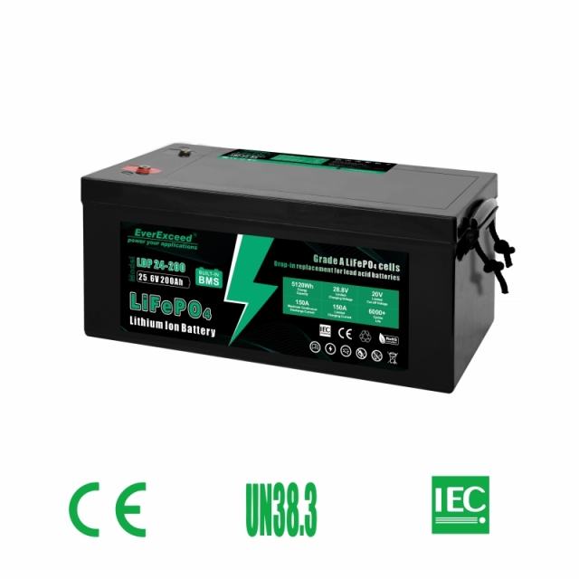 Lithium Battery 24V 200Ah High Capacity IP68 Waterproof for Solar RV Marine EverExceed