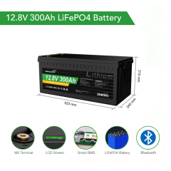 LiFePO4 Battery 12.8V 300Ah High Cycle Life for Solar Storage and RV Use