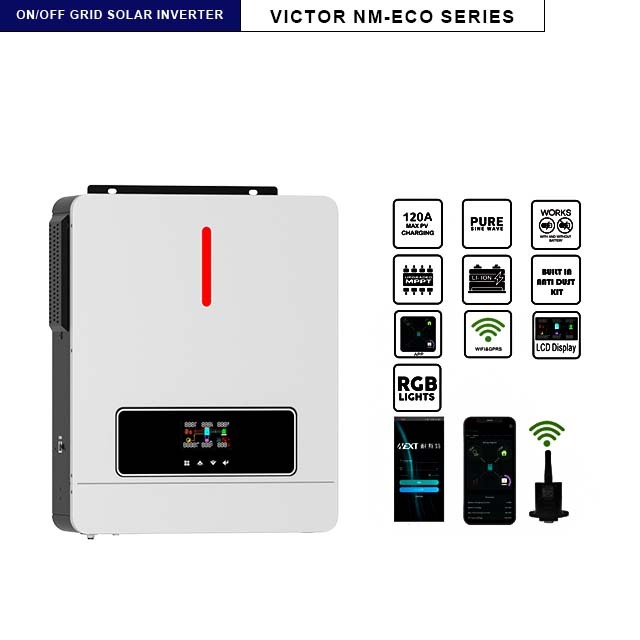 Solar Inverter 6.2KW 48V 120A MPPT On/Off Grid Pure Sine Wave with Dual Output for Home & Commercial Use NM-ECO