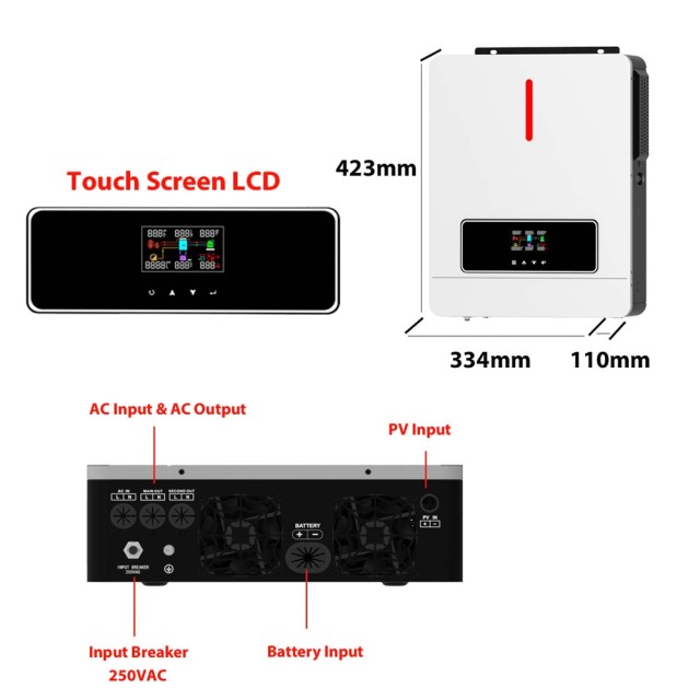 Factory ECO 3.6KW On/off Grid Solar Inverter 60-500VDC 120A MPPT Charger RGB Light for Home & Commercial Use NEXT