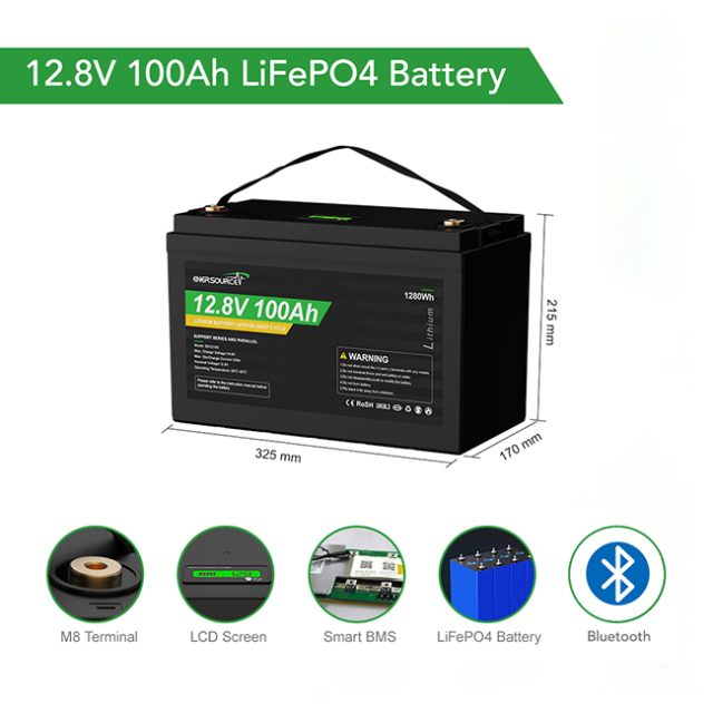 LiFePO4 Battery 12.8V 100Ah High Cycle Life for Solar Storage and RV Camping