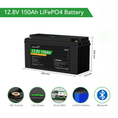 LiFePO4 Battery 12.8V 150Ah High Cycle Life for Solar Storage and RV Camping