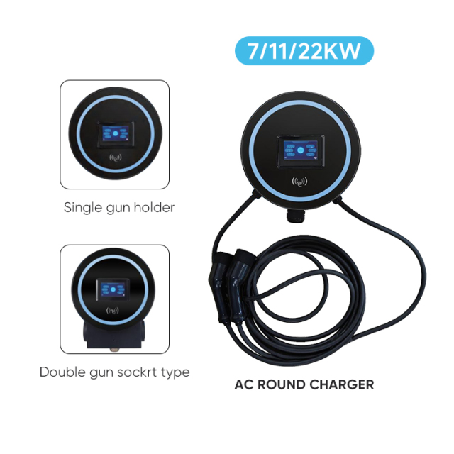 SUNWAY 7-22KW AC Round EV Charger IP54 Rated Smart Charging Station with Wi-Fi/4G/LAN for Home and Commercial Use