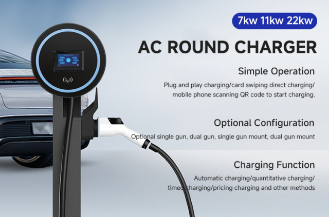 SUNWAY 7-22KW AC Round EV Charger IP54 Rated Smart Charging Station with Wi-Fi/4G/LAN for Home and Commercial Use