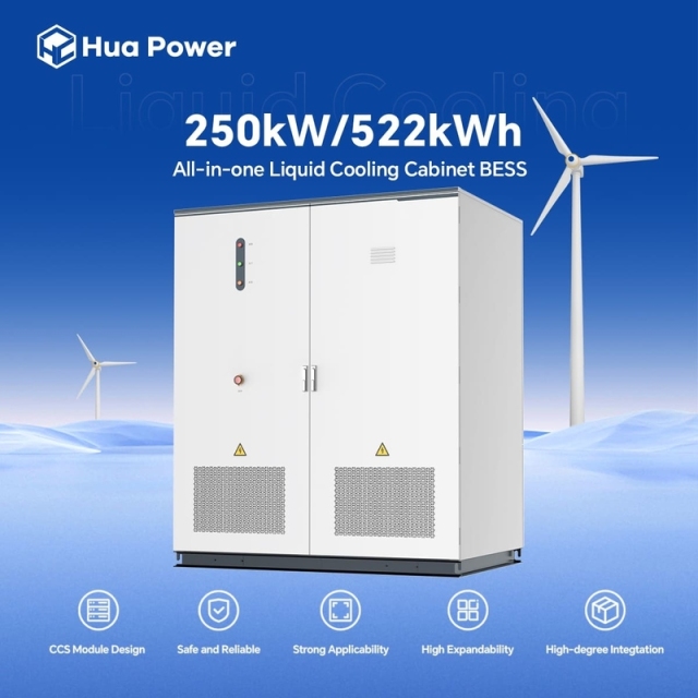 Hua Power 6000 Cycles All-in-one Liquid Cooling Cabinet Bess 250kW 522kWh C&I Energy Storage Systems LiFePO4 Battery, Liquid Cooling, 522.50kWh for Commercial & Industrial Applications