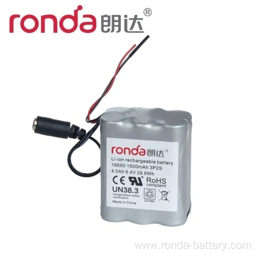 Emergency Light IFR18650 6.4V 4.5Ah LiFePO4 Battery 28.8Wh 2S3P Rechargeable Pack for Exit Sign Backup and Emergency Lighting Ronda