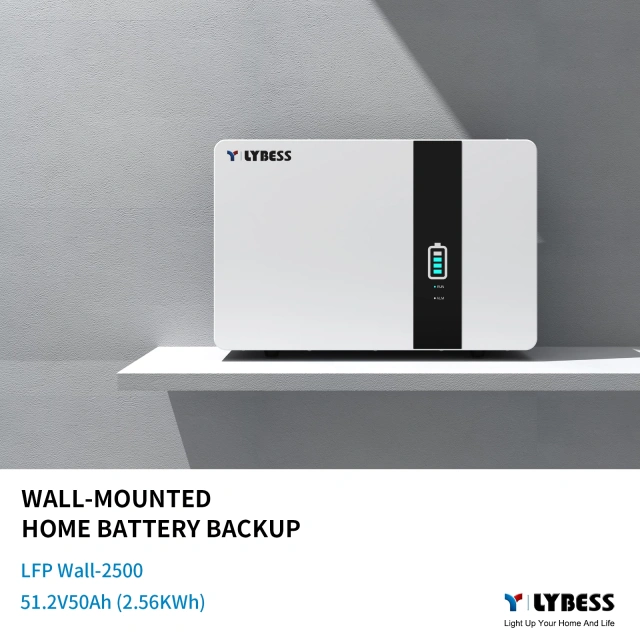 48V 50Ah 2.5KWh Wall-mounted Home Battery Backup LiFePO4 IP65 Outdoor & Indoor Use for Residential Energy Storage