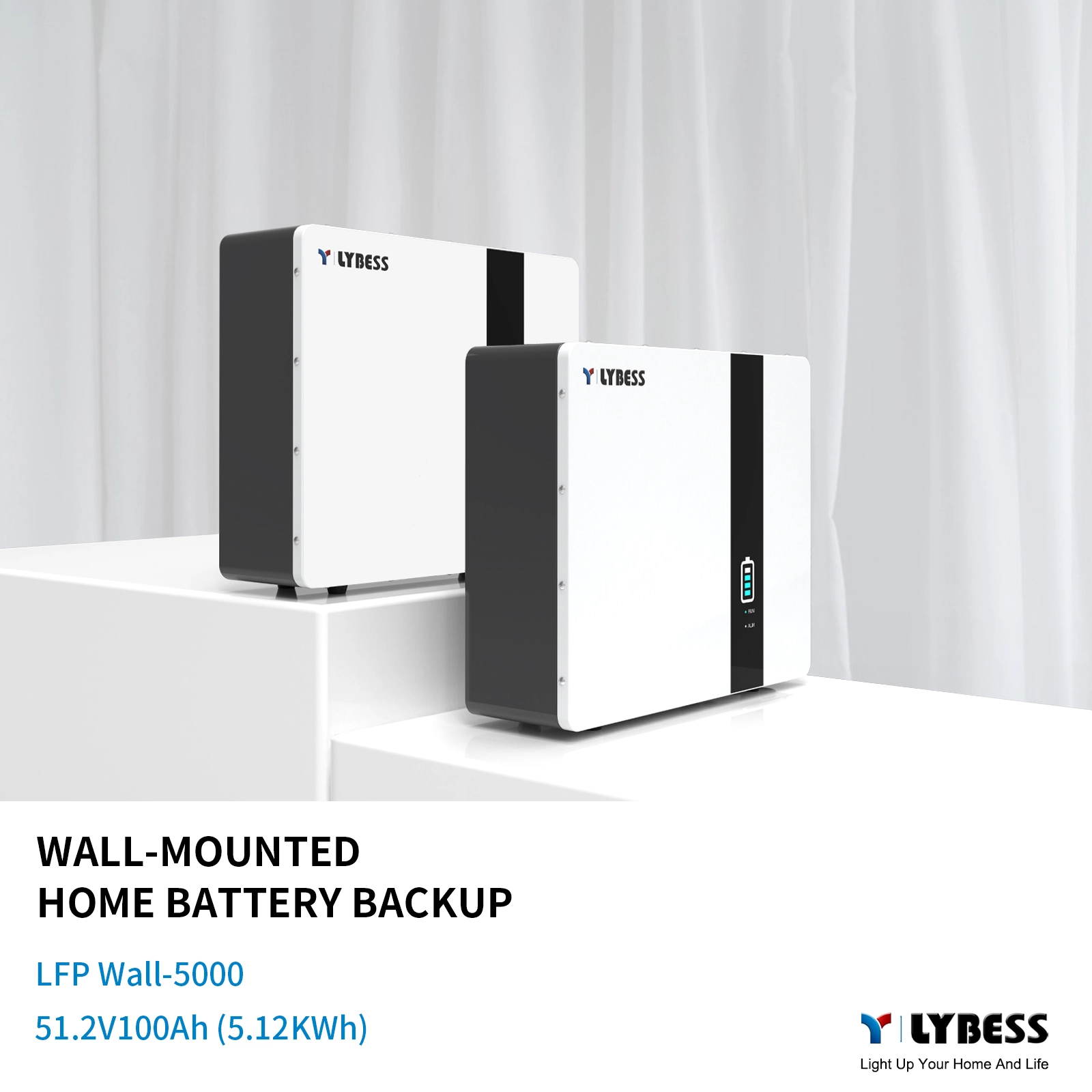 48V 100Ah 5KWh Wall-mounted Home Battery Backup LiFePO4 IP65 Outdoor & Indoor Use for Residential Energy Storage