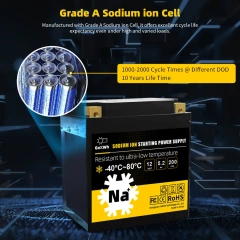 GoKWh 200CCA 12V 5.2Ah Sodium-ion Battery High-Performance, Deep Cycle, Wide Temperature Range for Motorcycle, ATV, UTV, Lawn Mowers