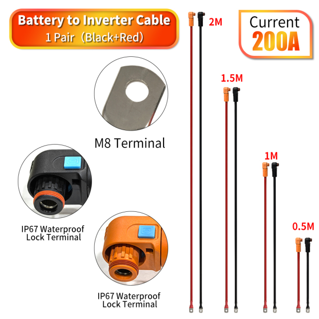 Battery to Inverter Cable 0.5M/1M/1.5M/2M Heavy-Duty Power Connection for Solar Energy Storage Systems