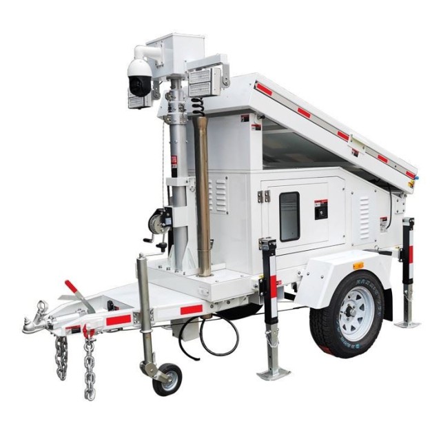 Mobile CCTV and Light Trailer with Solar Generator DC24V 6m Mast Off-Grid Security Lighting for Construction Sites BIGLUX