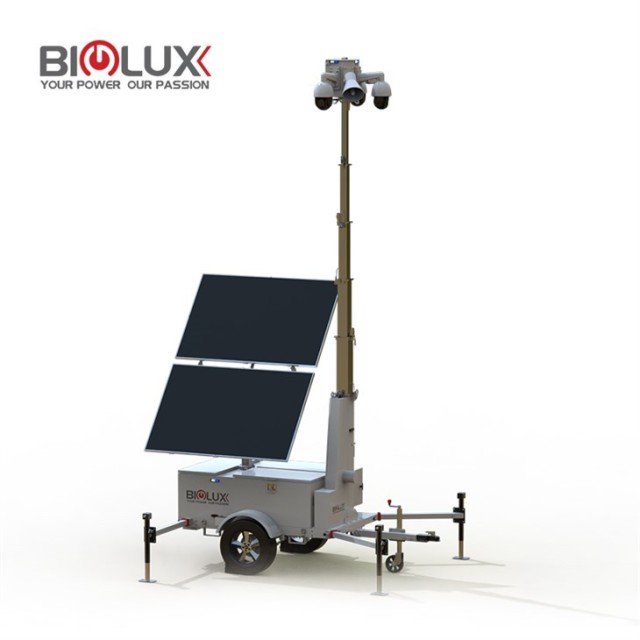 Mobile Solar Security Trailer 2x600W Solar 4x250Ah LFP Battery 7m/9m Mast Off-Grid Surveillance for Construction Sites BigLux