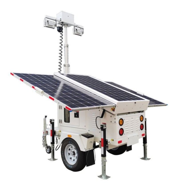 Mobile CCTV and Light Trailer with Solar Generator DC24V 6m Mast Off-Grid Security Lighting for Construction Sites BIGLUX