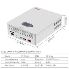 Wall Mount Energy Storage Lithium Battery 48V 200Ah 10.24KWh 10KW Powerwall for Home Backup Solar System SRSOALR
