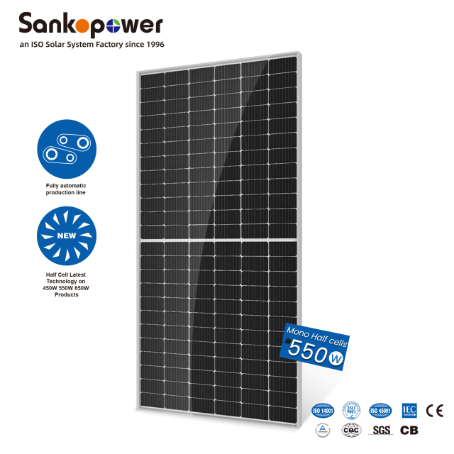 550W Half Cell Mono Solar Panel 144-Cell PERC MBB High Efficiency for Residential and Commercial Power Plants Sankopower