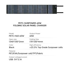 Portable Solar Panels 60W Foldable Waterproof High-Efficiency for Camping Outdoor Charging
