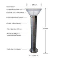 Solar Bollard Garden Light IP65 Waterproof Cast Aluminium 2 Years Warranty LED Source for Outdoor Pathway Lighting