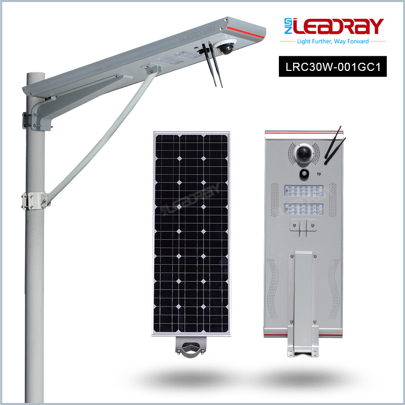 Solar Street Light with CCTV Camera 4G Wifi 3MP Motion Sensor 30W LiFePO4 Battery Off-Grid Lighting for Roadway Security Monitoring
