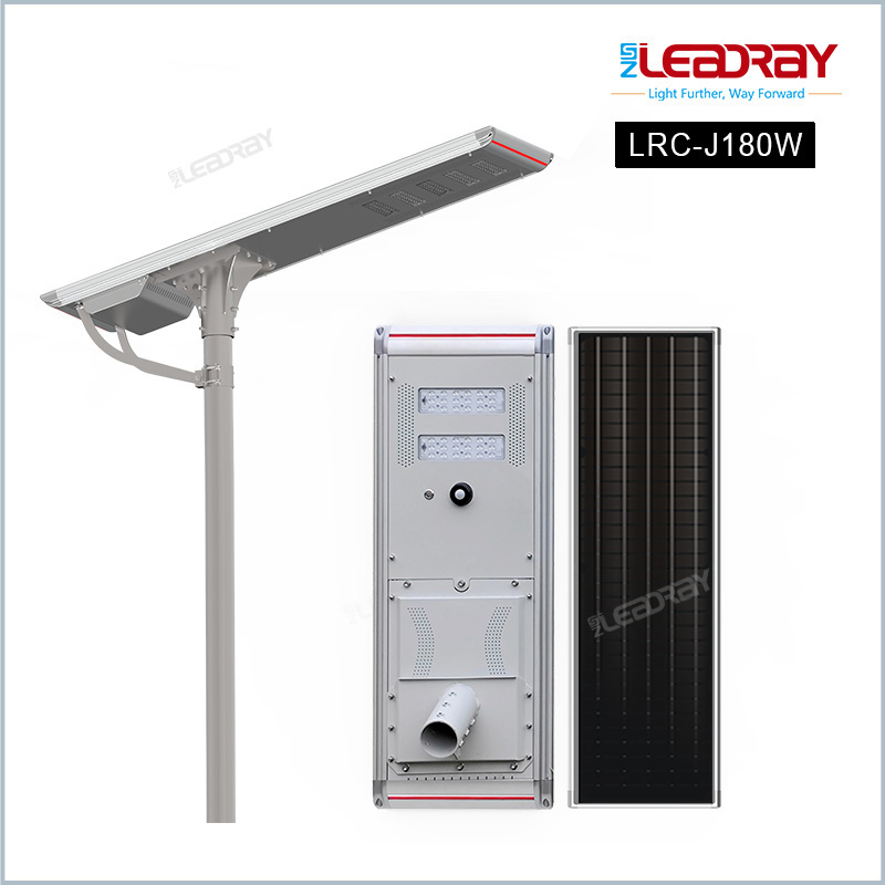 Solar Street Light 180W 28800Lm PIR Motion Sensor Auto-Cleaning Outdoor Lighting for Roadway LEADRAY