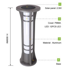 Solar Bollard Light 4W Monocrystalline Panel IP65 Outdoor Commercial Grade LED Lighting for Pathway Garden LEADRAY