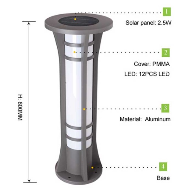 Solar Bollard Light 4W Monocrystalline Panel IP65 Outdoor Commercial Grade LED Lighting for Pathway Garden LEADRAY